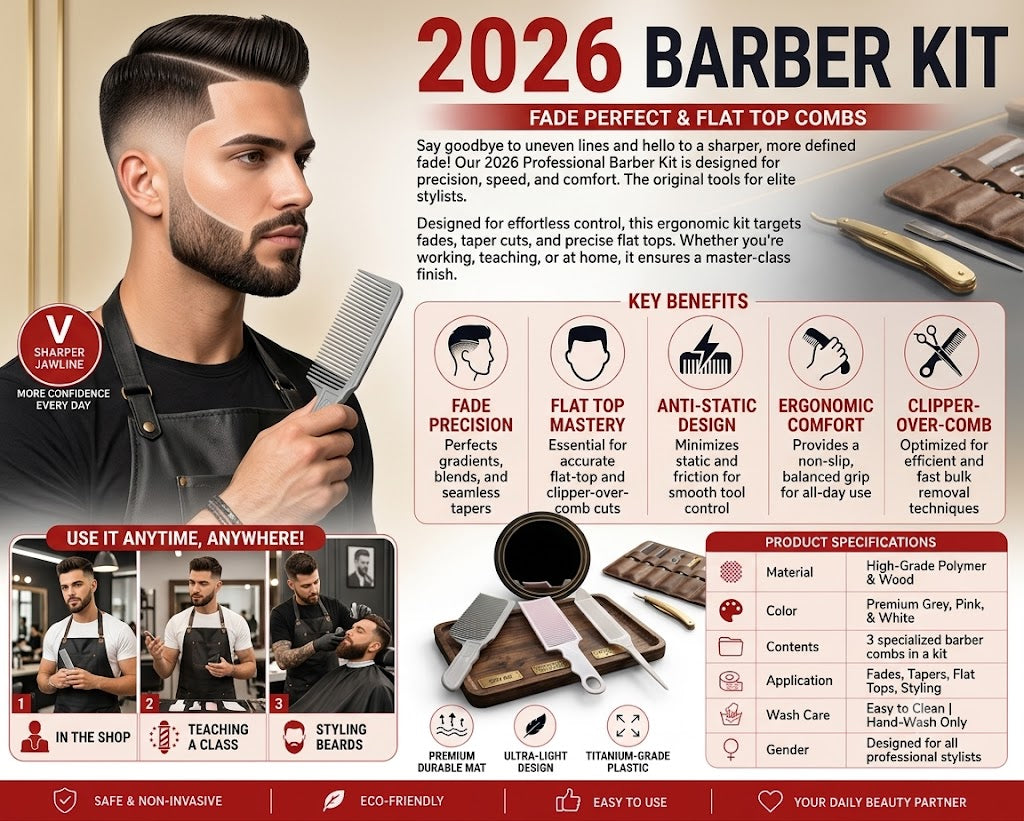 Professional Barber Fade Comb Kit 1/3PCS – Flat Top Hair Cutting & Styling Comb Set for Men