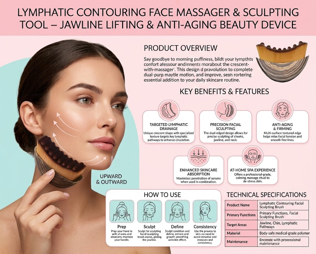 Lymphatic Contouring Face Massager & Sculpting Tool – Professional Facial Contour Brush, Skin Tightening Beauty Device for Jawline Sculpting, Anti-Aging Skincare & Lymphatic Drainage