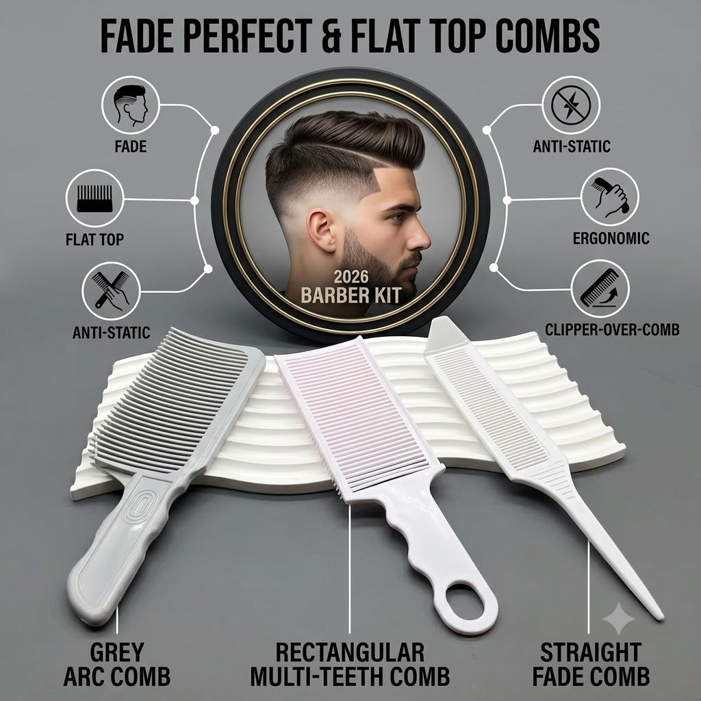 Professional Barber Fade Comb Kit 1/3PCS – Flat Top Hair Cutting & Styling Comb Set for Men